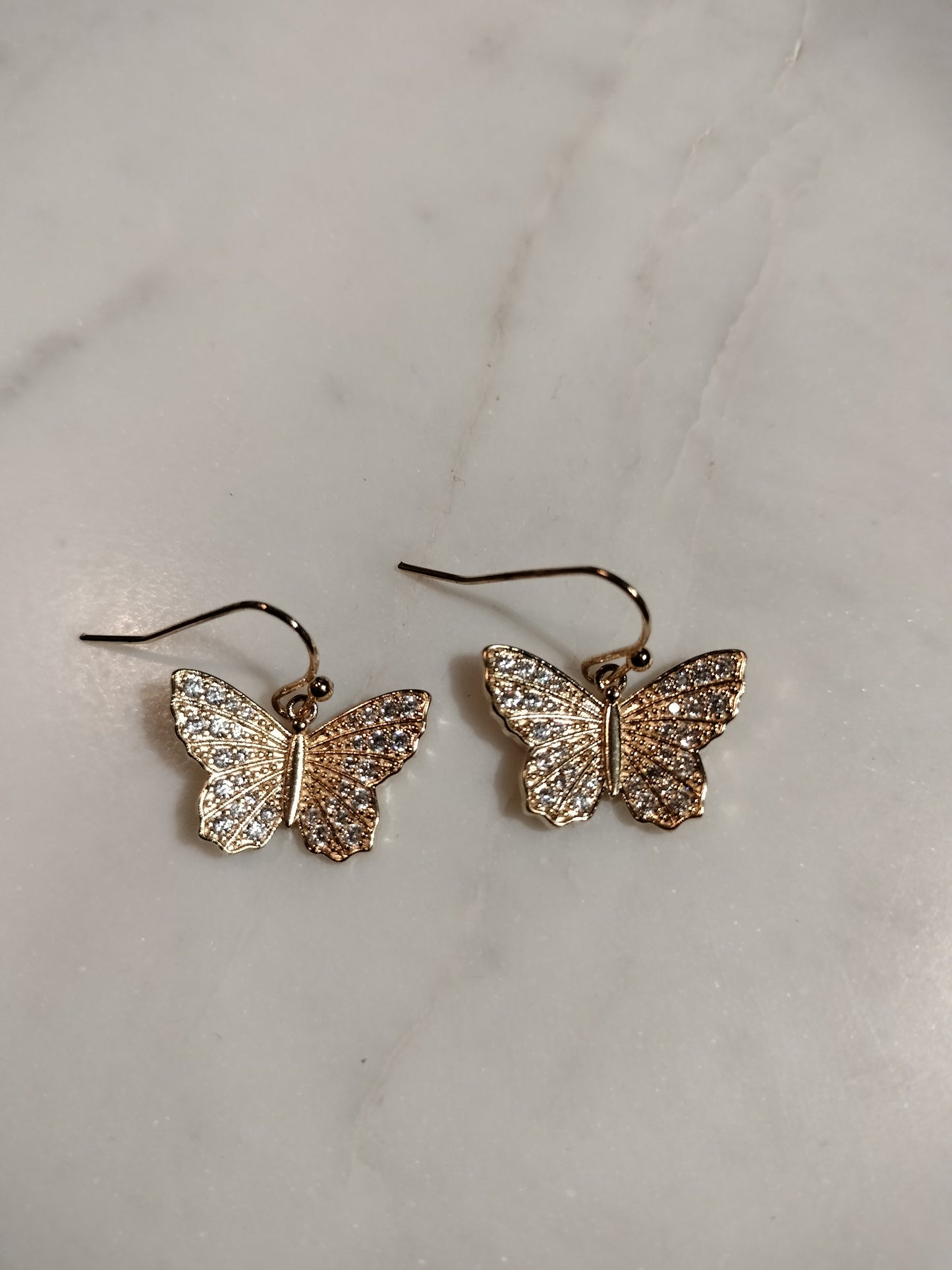 Gold-plated cubic zirconia butterfly earrings