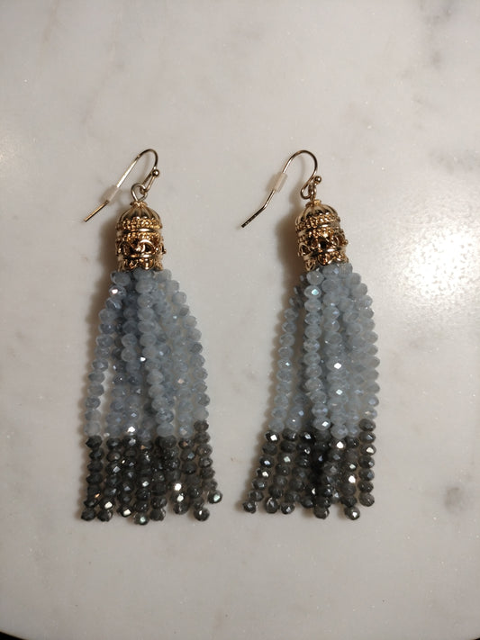Gray two toned beaded tassel earrings
