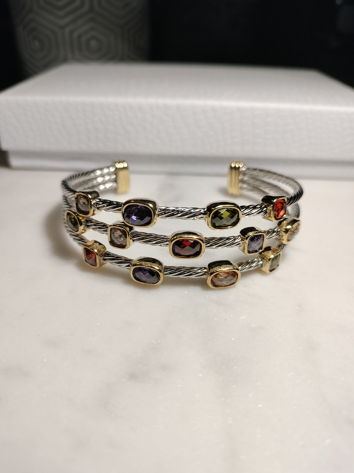 Silver and gold multi-colored 3 strand bracelet