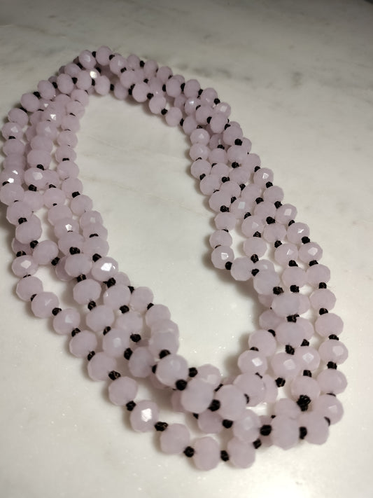Silk knotted pink beads 60 inches