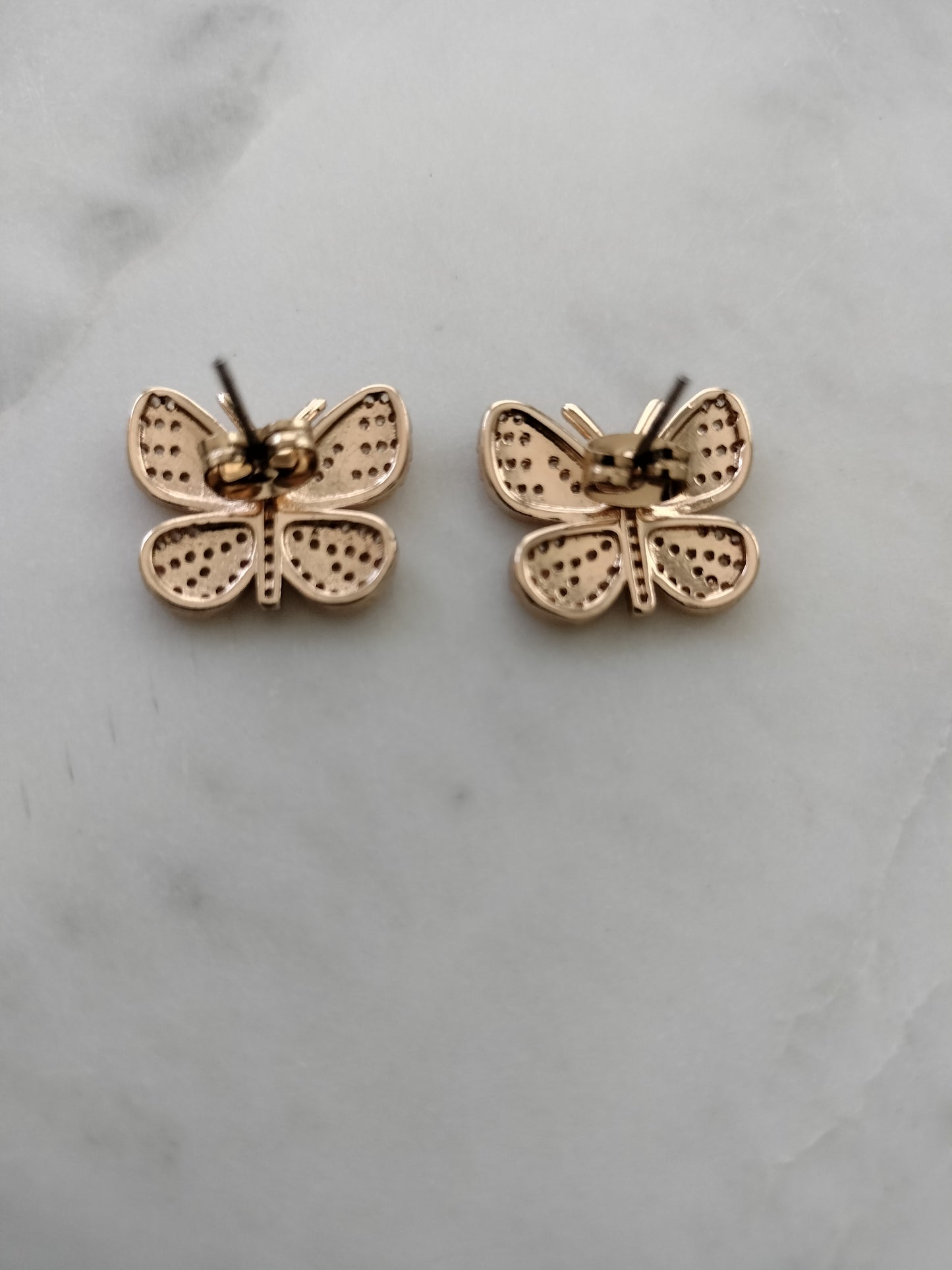 14k gold plated butterfly earrings with cubic zirconia stones