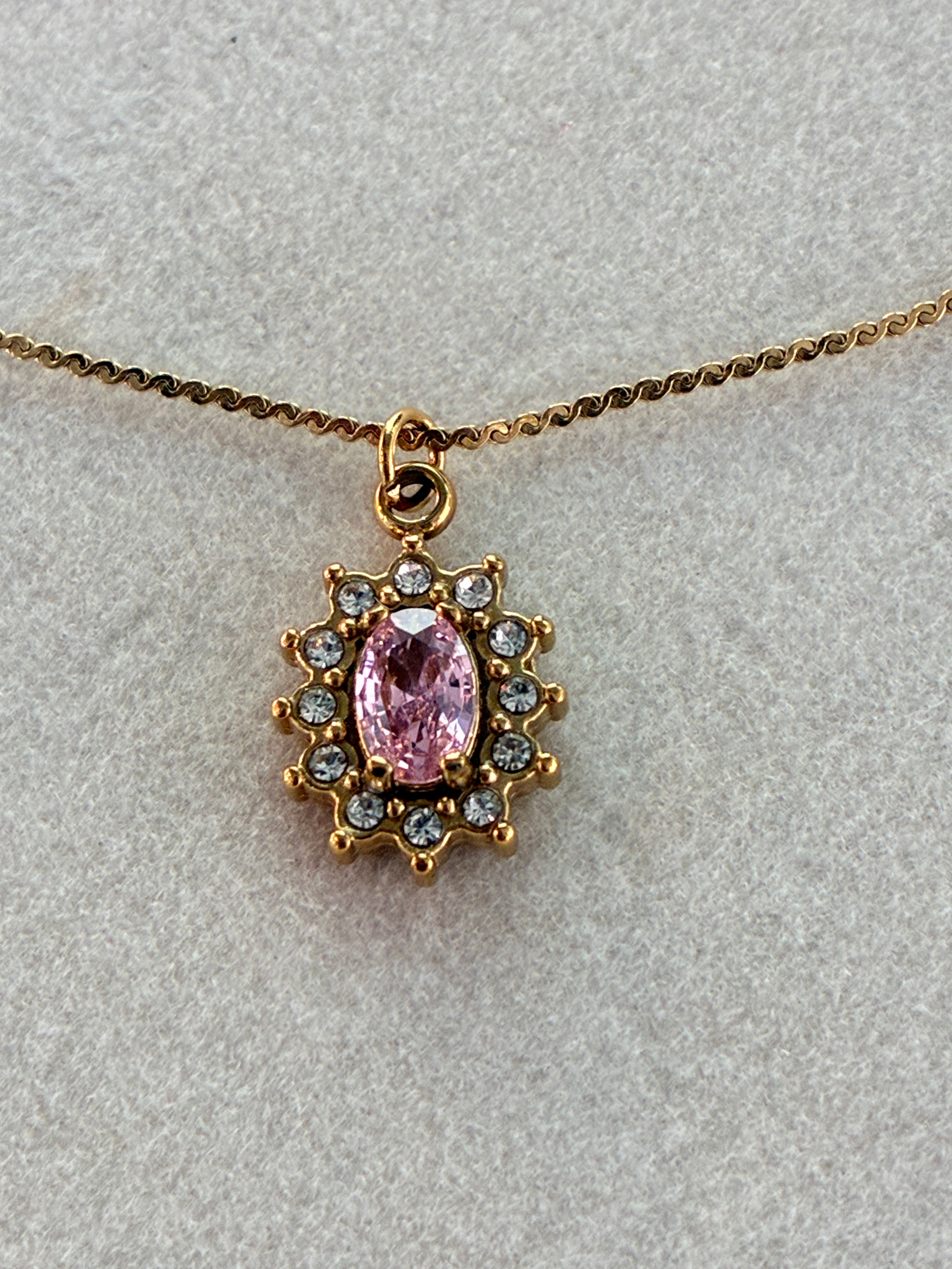 Diana necklace with pink and white crystals.