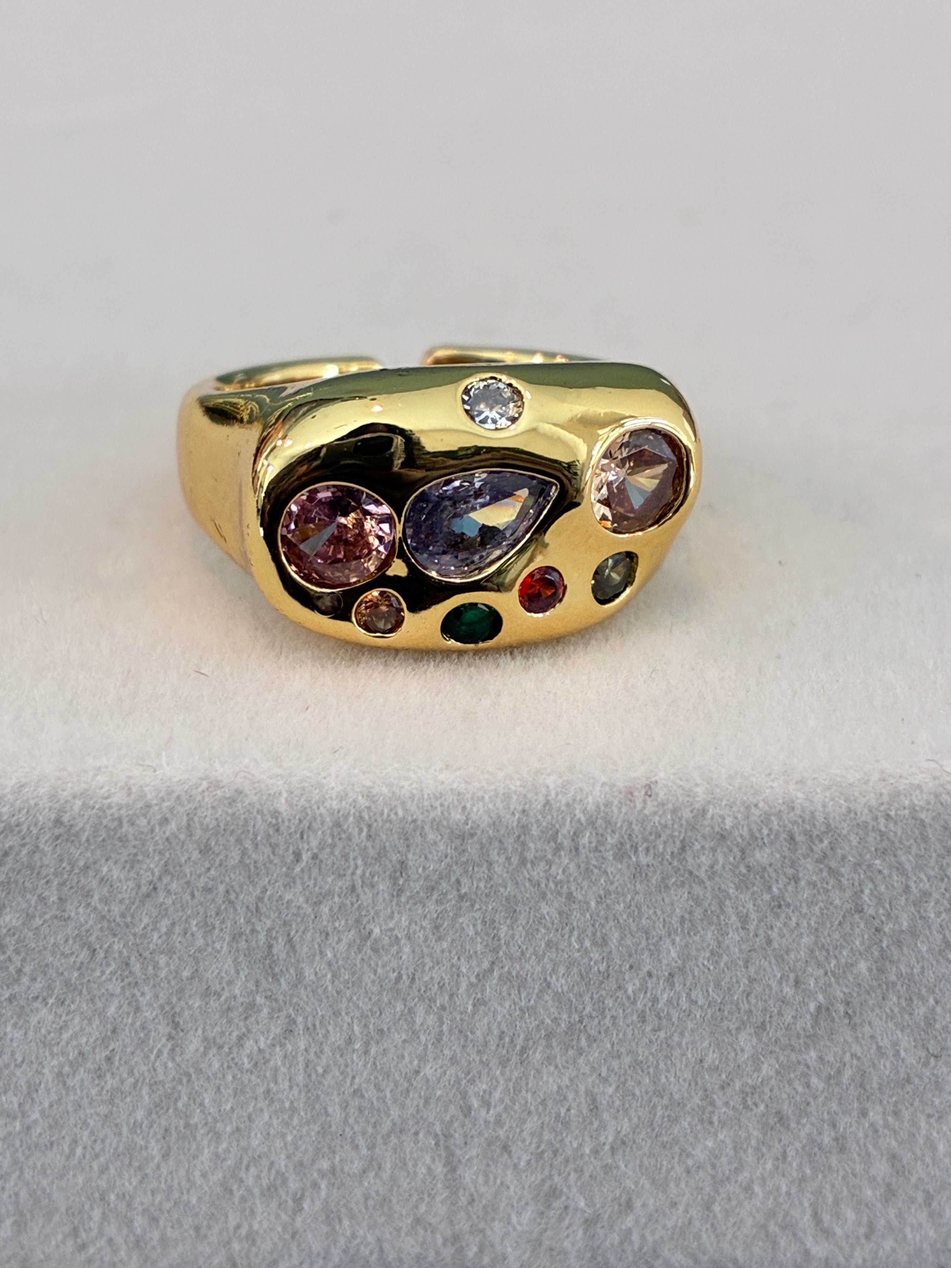 Gold crystal cluster ring