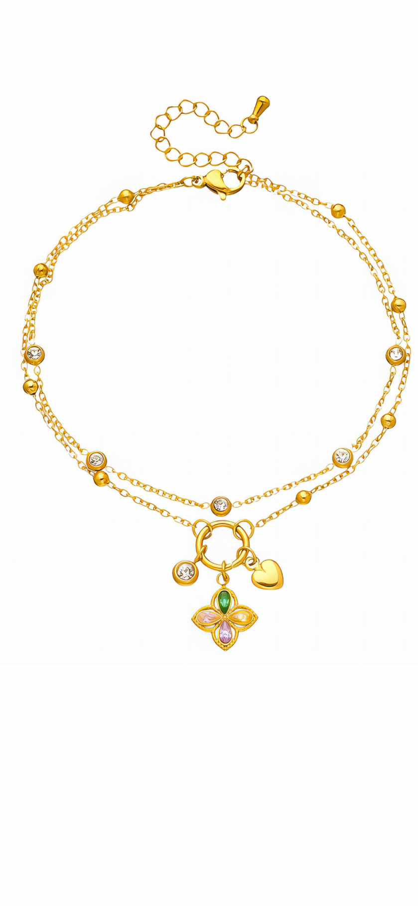Heart and flower charm anklet