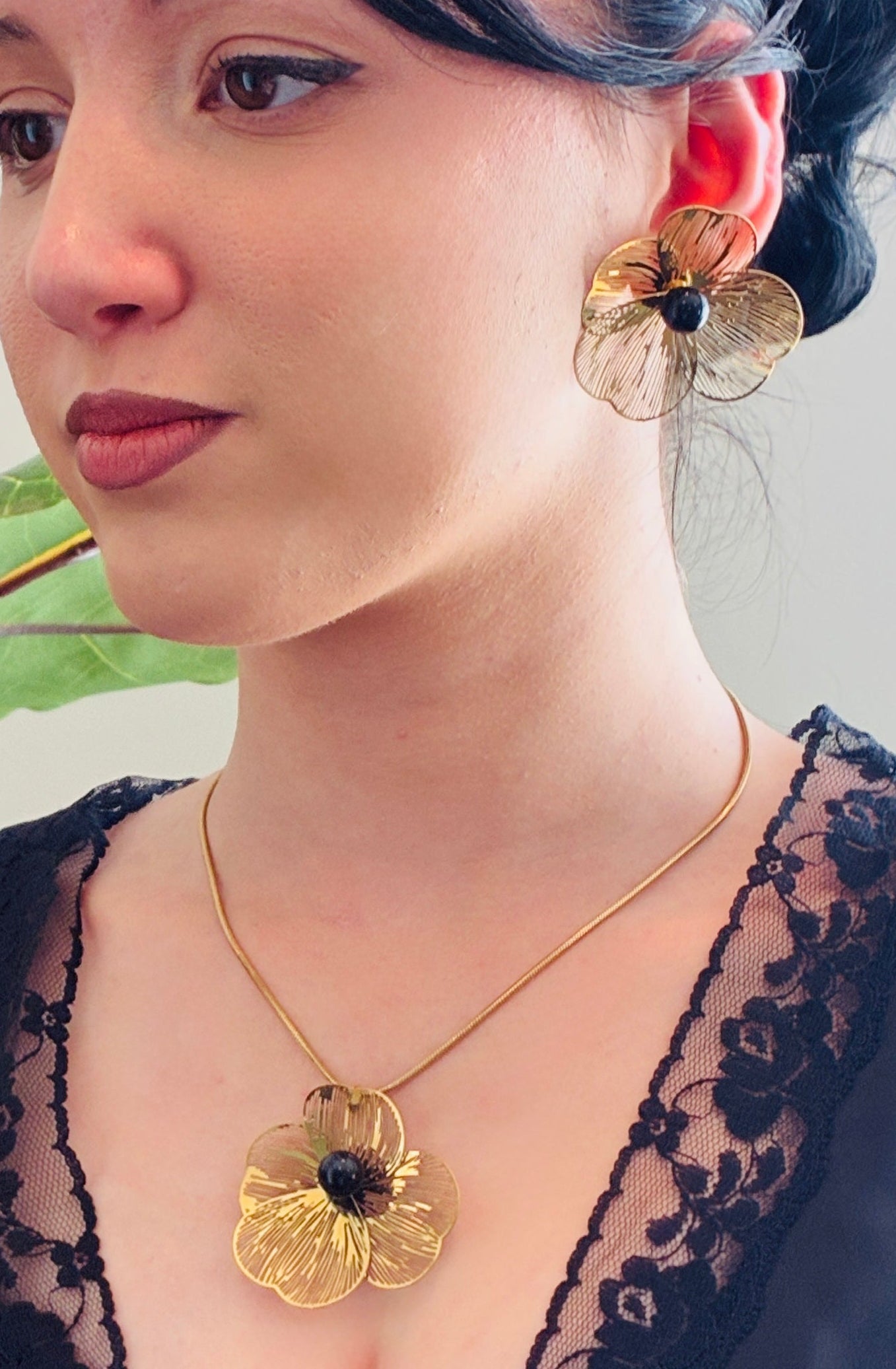 Black baroque pearl cocktail Necklace,earrings and ring set