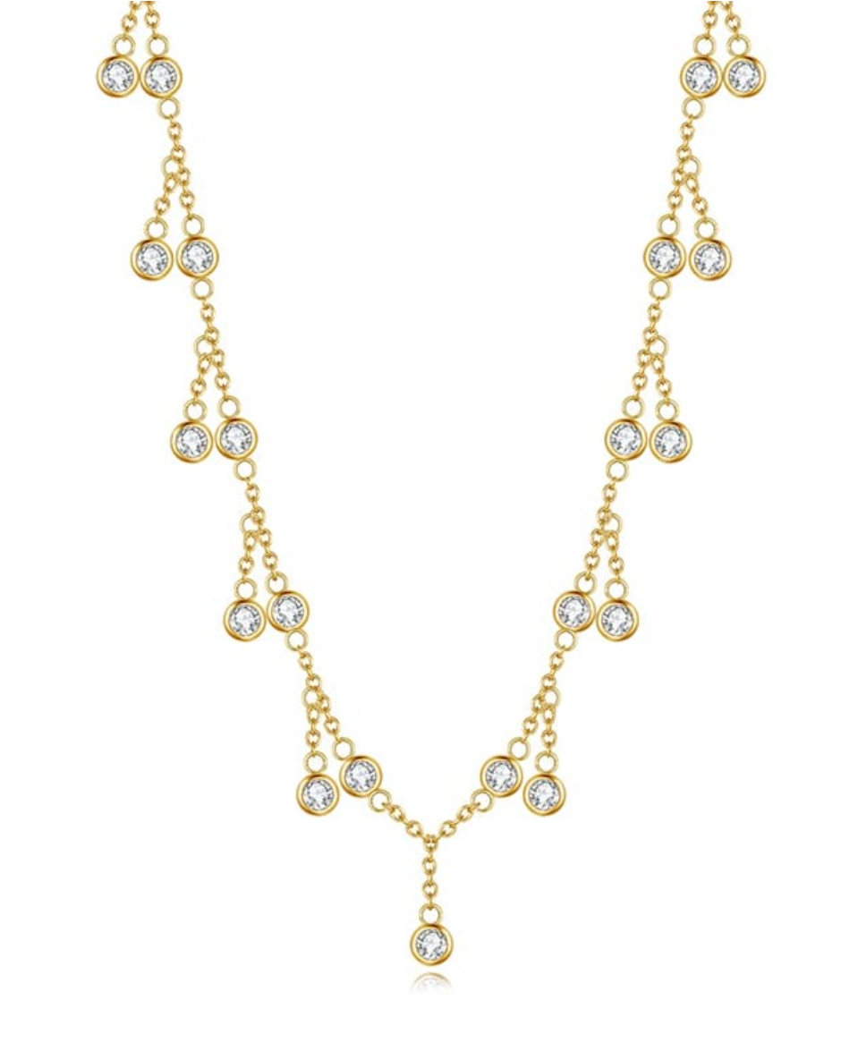 925 Sterling silver Sparkle drop necklace 18 karat gold-plated with hanging cubic zirconia pendants.