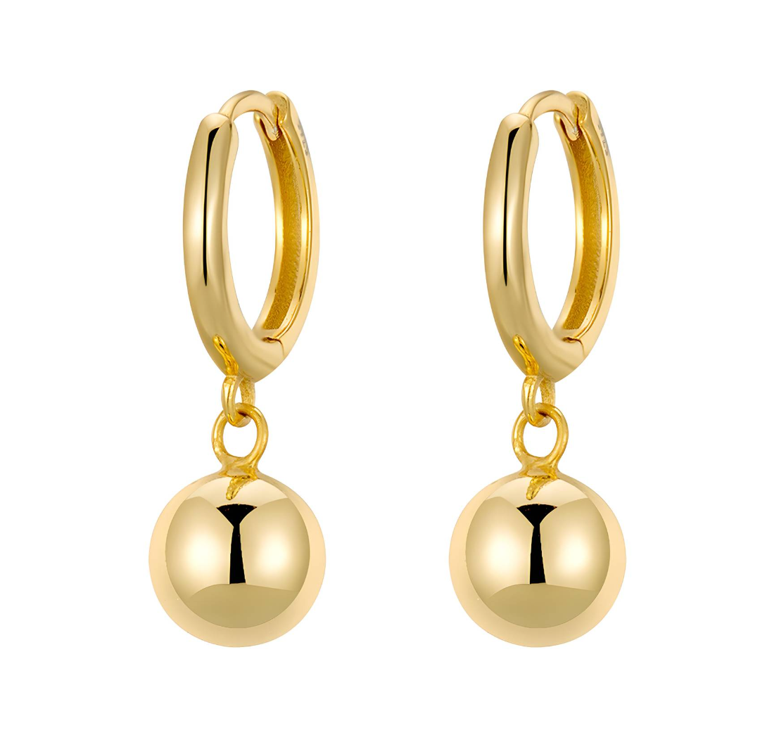 Gold sphere drop earrings 18K triple gold plated stainless steel