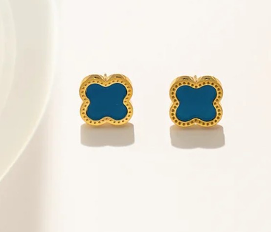 18K Gold PVD plated stainless steel blue flower earrings