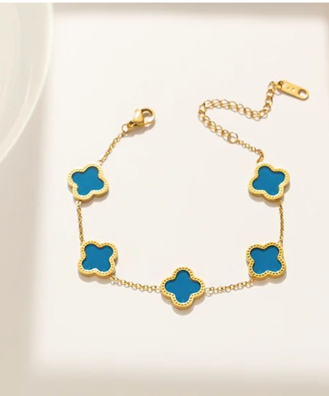 18K Gold PVD plated Stainless steel blue flower bracelet