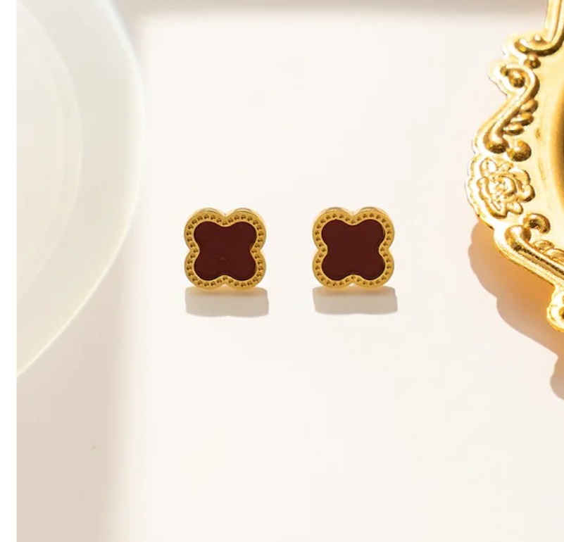 18K Gold PVD plated stainless steel red flower earrings.