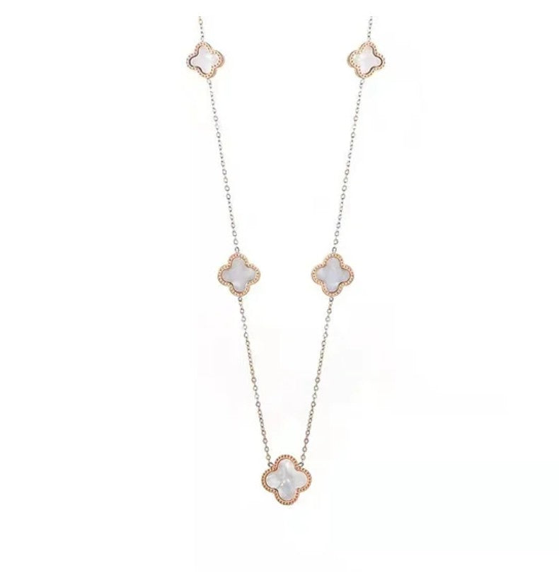 18K Gold PVD plated stainless steel white flower necklace