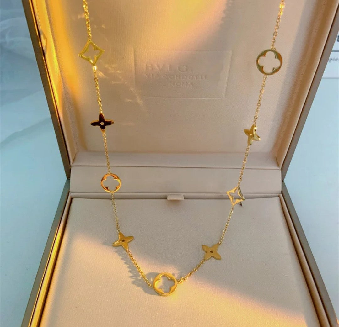 18K Gold PVD Plated titanium steel geometrical necklace.