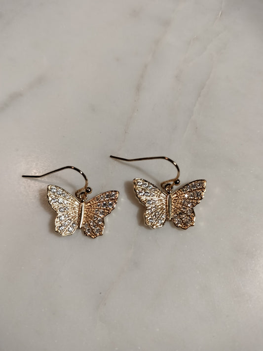 Gold-plated cubic zirconia butterfly earrings