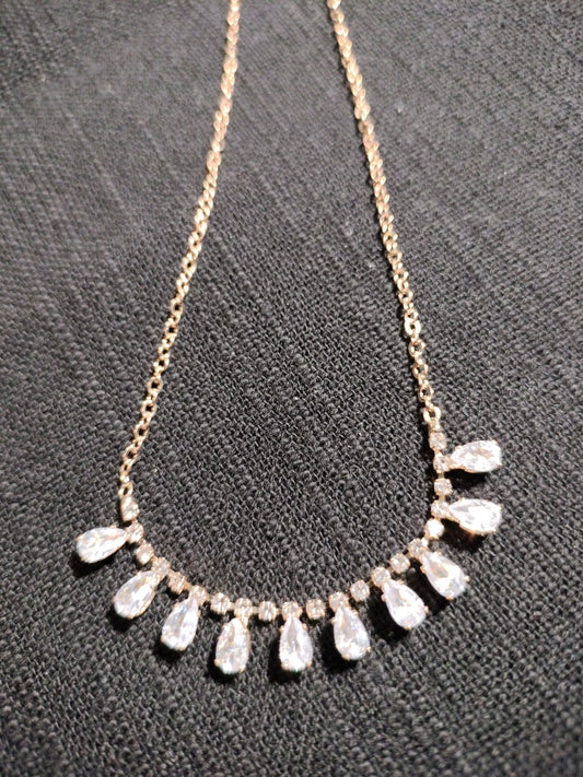 Raindrop cubic zirconia necklace 14 karat gold plated