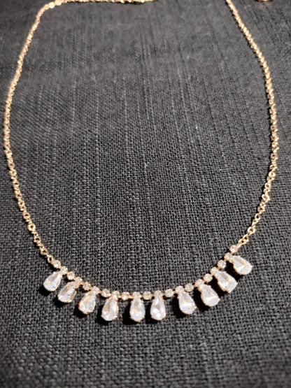 Raindrop cubic zirconia necklace 14 karat gold plated