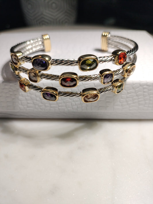 Silver and gold multi-colored 3 strand bracelet