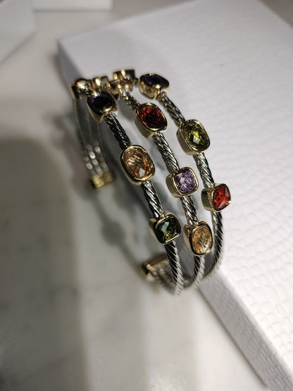 Silver and gold multi-colored 3 strand bracelet
