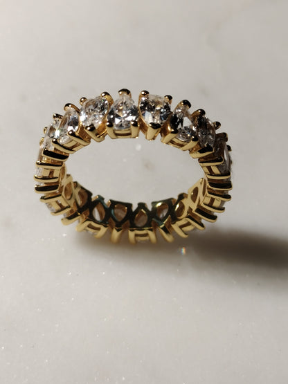 925 Sterling Silver 18K gold triple gold plated tear drop crystal ring in size 8.