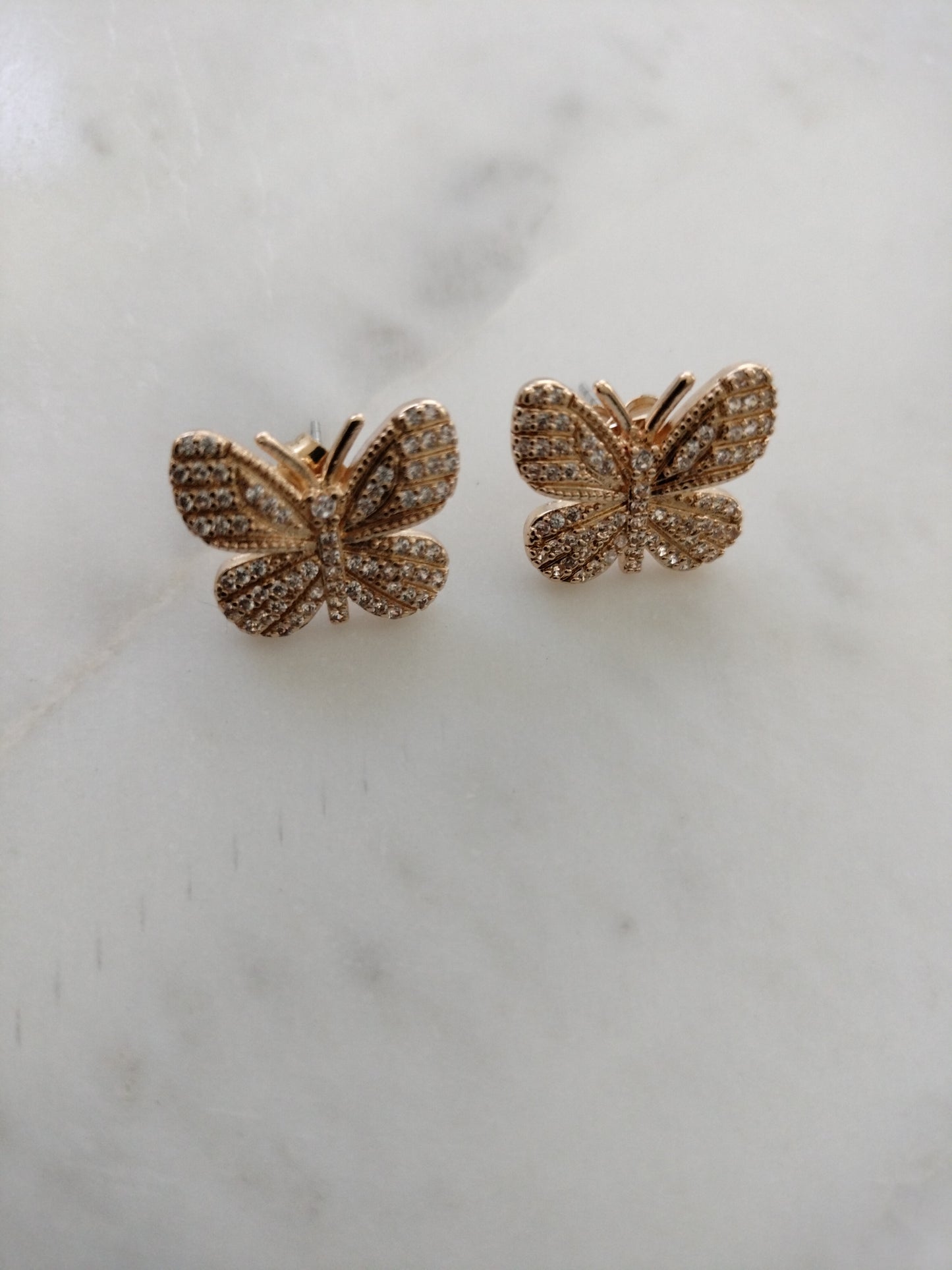 14k gold plated butterfly earrings with cubic zirconia stones