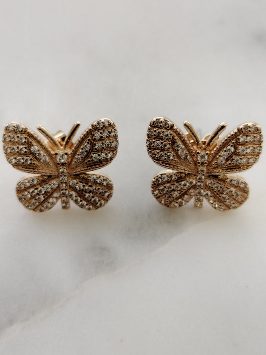14k gold plated butterfly earrings with cubic zirconia stones