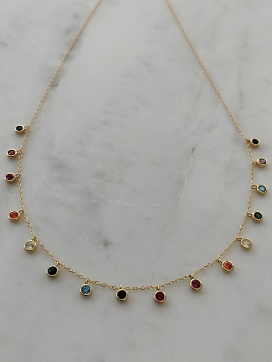925 Sterling silver, 18 karat gold plated multicolor cubic zirconia necklace