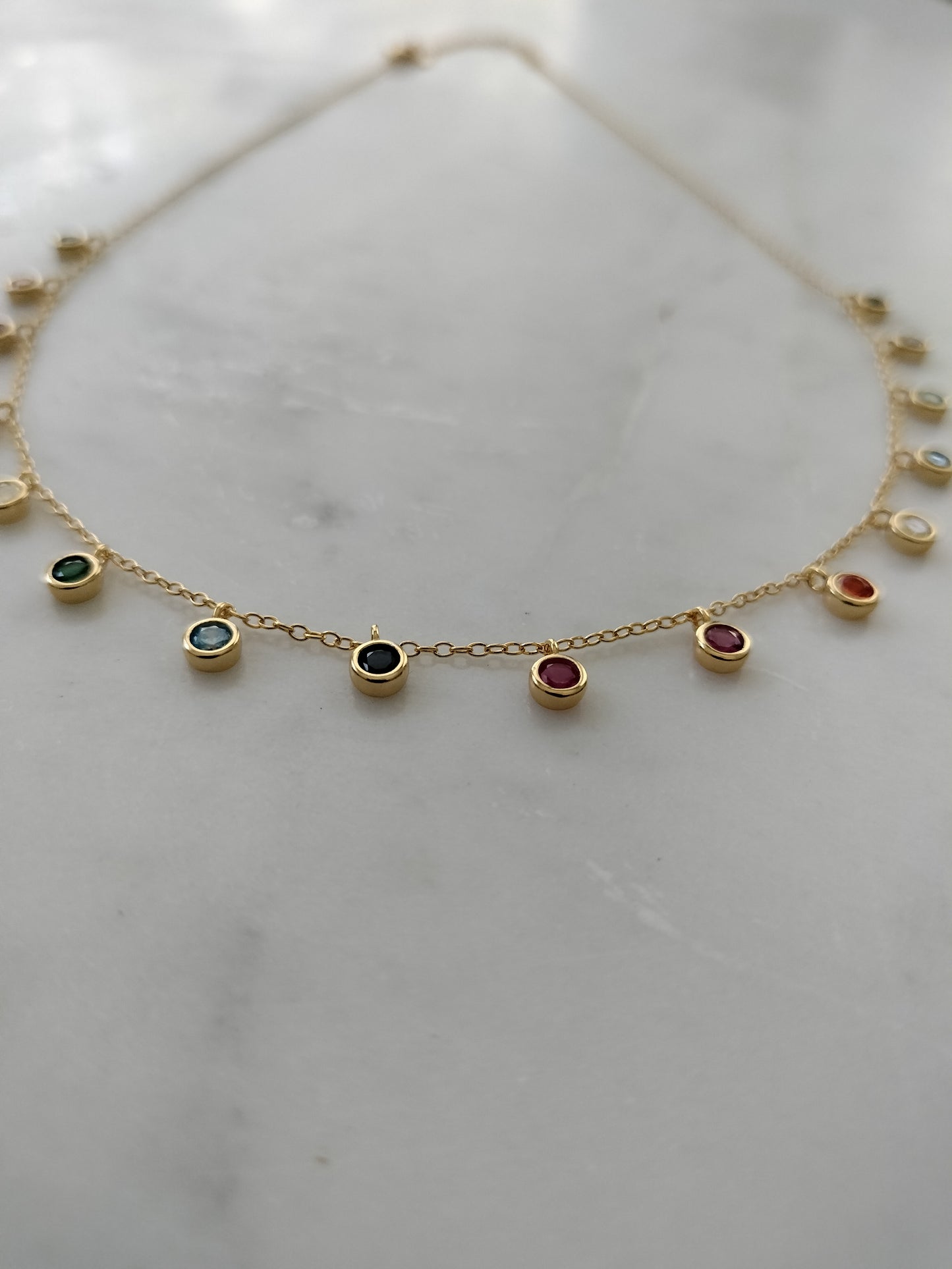 925 Sterling silver, 18 karat gold plated multicolor cubic zirconia necklace