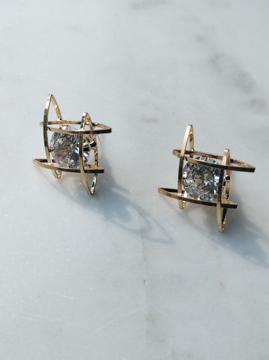 Three-dimensional cubic zirconia earrings