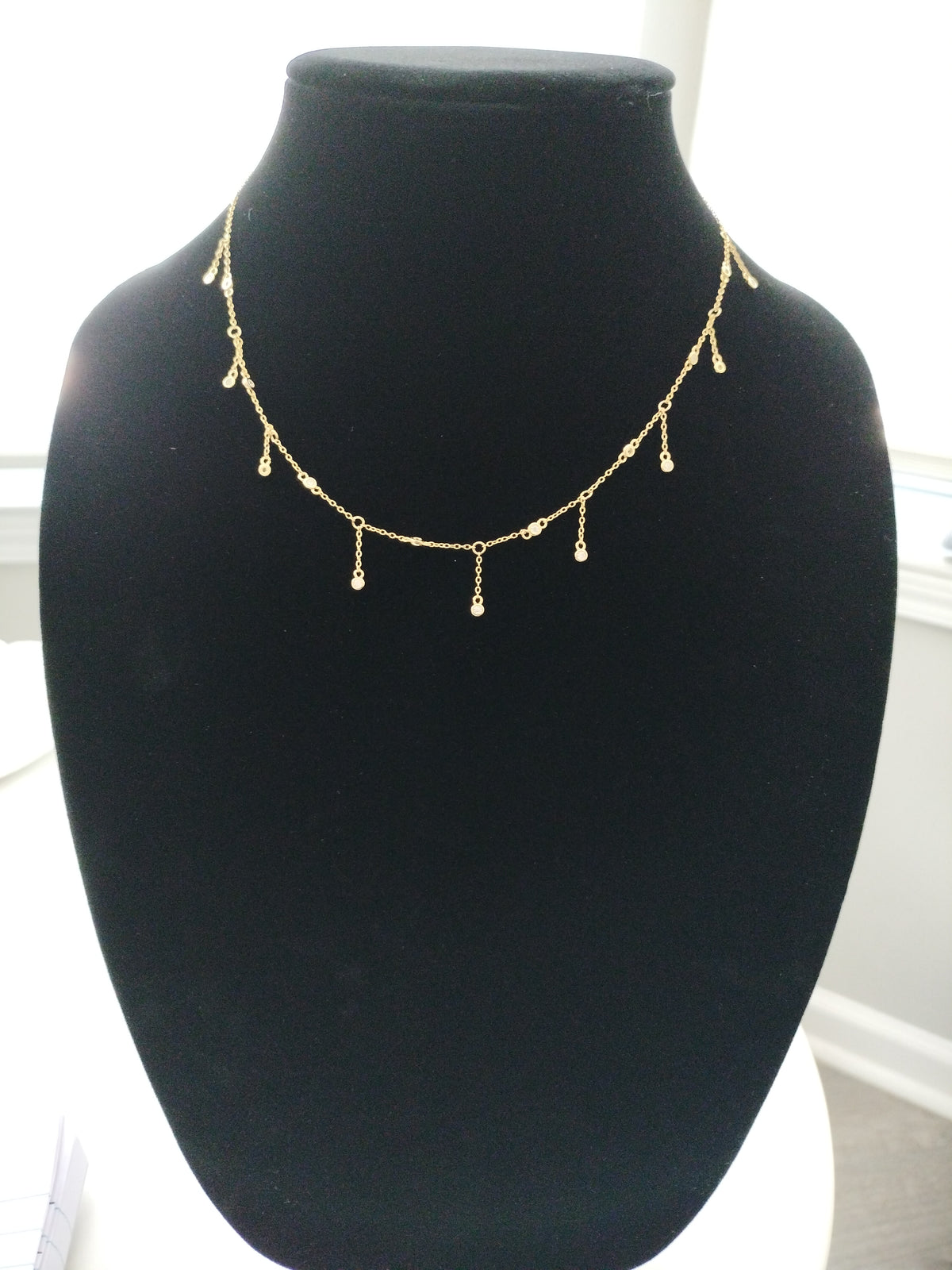 925 Sterling silver Sparkle drop necklace 18 karat gold-plated with hanging crystal pendants.