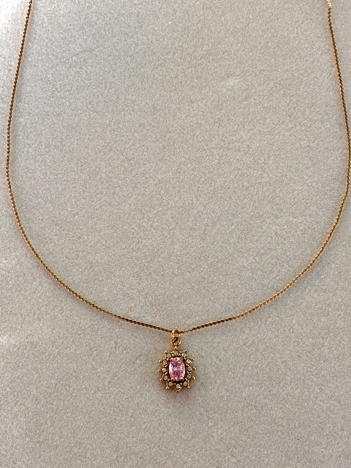 Diana necklace with pink and white crystals.