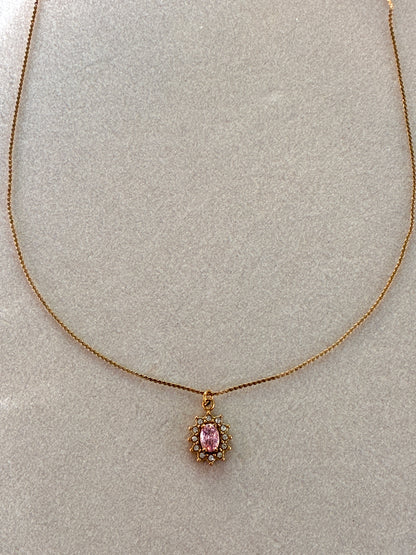 Diana necklace with pink and white crystals.