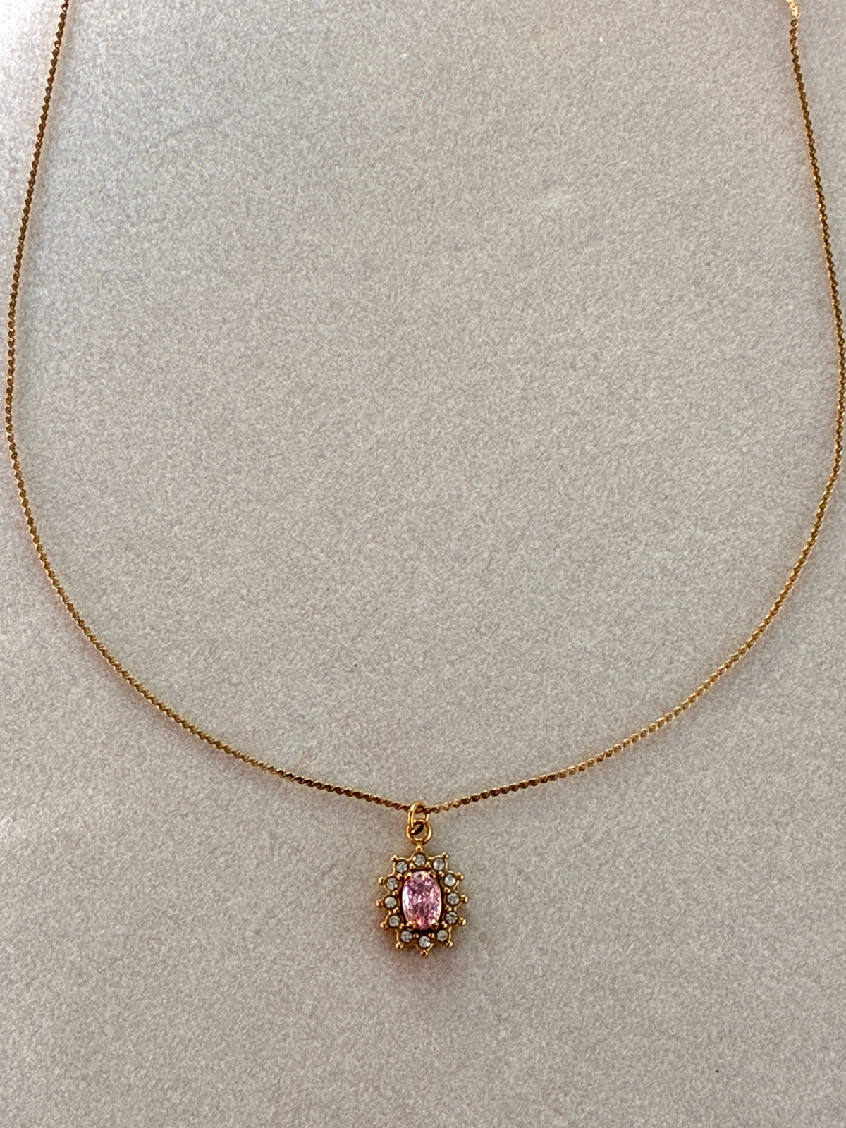 Diana necklace with pink and white crystals.