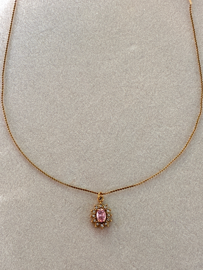 Diana necklace with pink and white crystals.