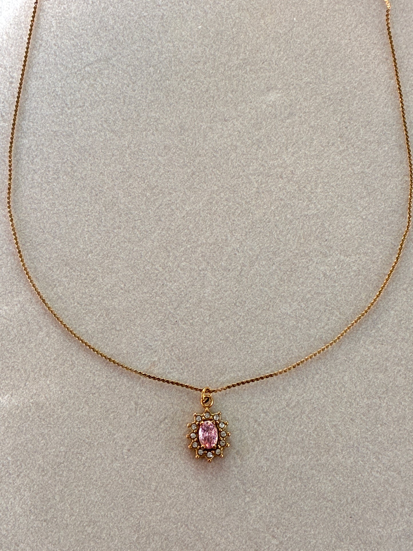 Diana necklace with pink and white crystals.
