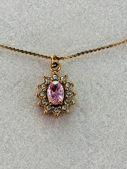 Diana necklace with pink and white crystals.