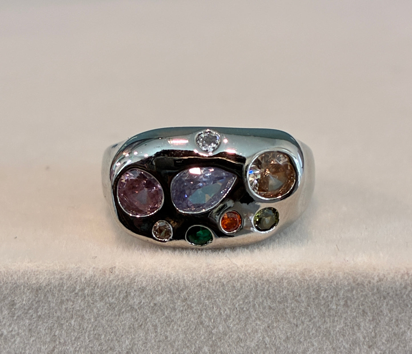 Silver crystal cluster ring