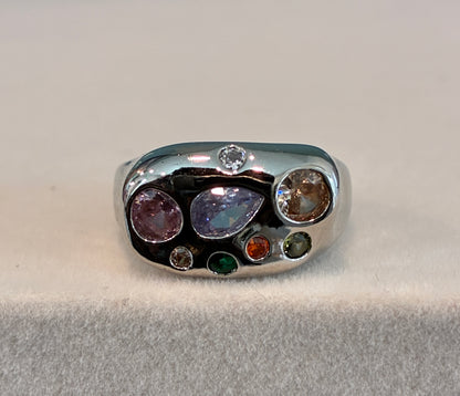 Silver crystal cluster ring