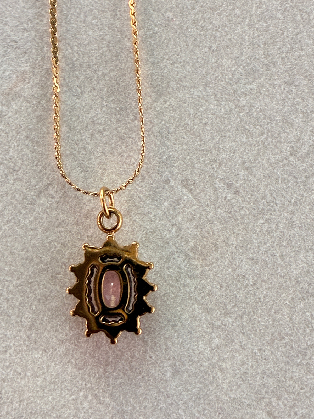 Diana necklace with pink and white crystals.