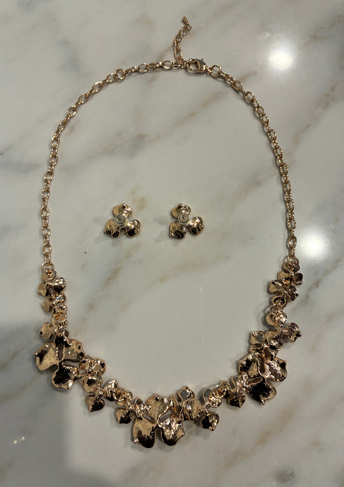 Enamel flower bouquet necklace and earrings set