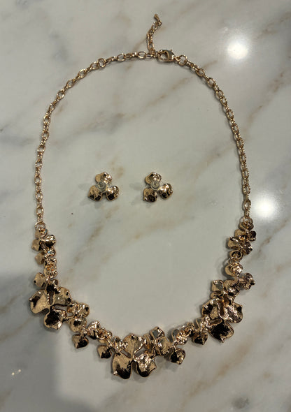 Enamel flower bouquet necklace and earrings set
