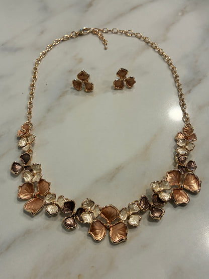 Enamel flower bouquet necklace and earrings set