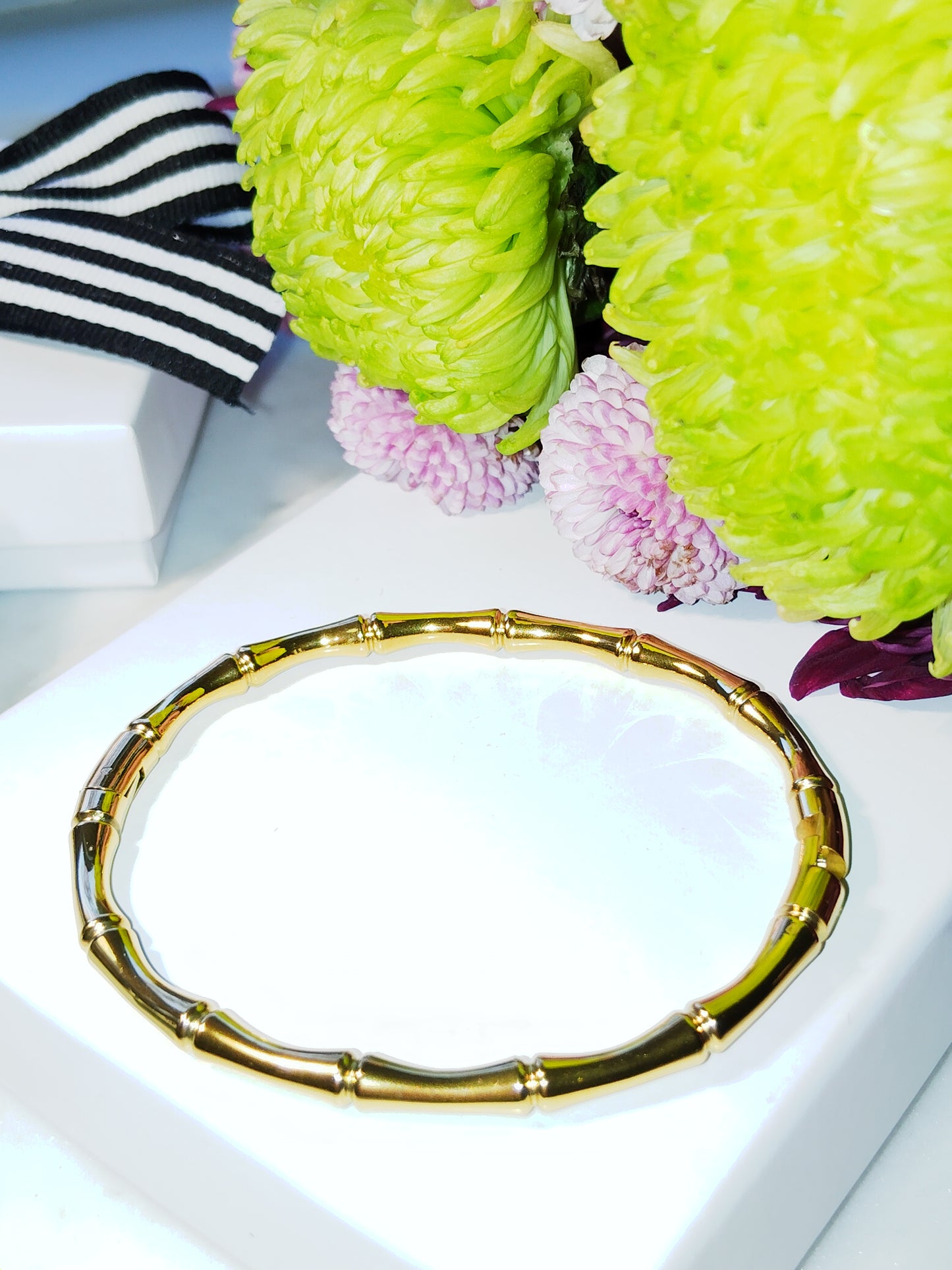 Bamboo bracelet. 18K triple gold plated stainless steel bracelet.