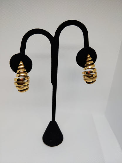 Spiral tear drop earrings 18k  triple gold Plated stainless steel .