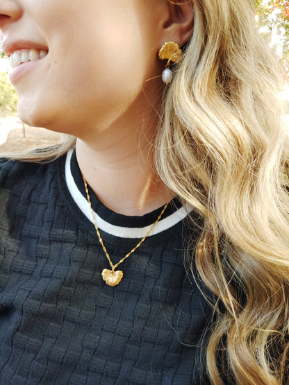 Dainty leaf earrings and necklace set. 18K gold triple plated stainless steel.