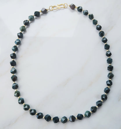 Handcrafted Gold vermmeil and diamond cut Jasper beaded necklace with a gold vermmeil toggle clasp.17 inches .