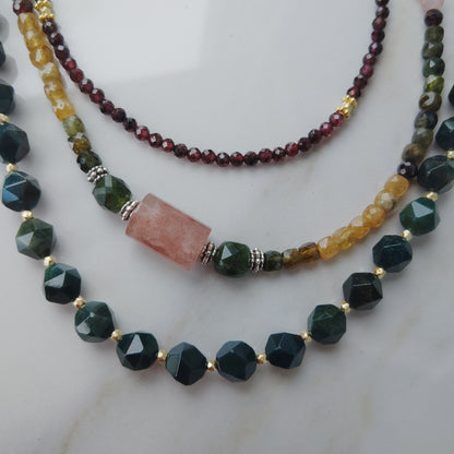 Handcrafted Gold vermmeil and diamond cut Jasper beaded necklace with a gold vermmeil toggle clasp.17 inches .