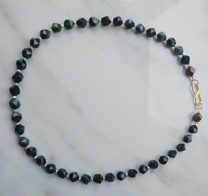 Handcrafted Gold vermmeil and diamond cut Jasper beaded necklace with a gold vermmeil toggle clasp.17 inches .