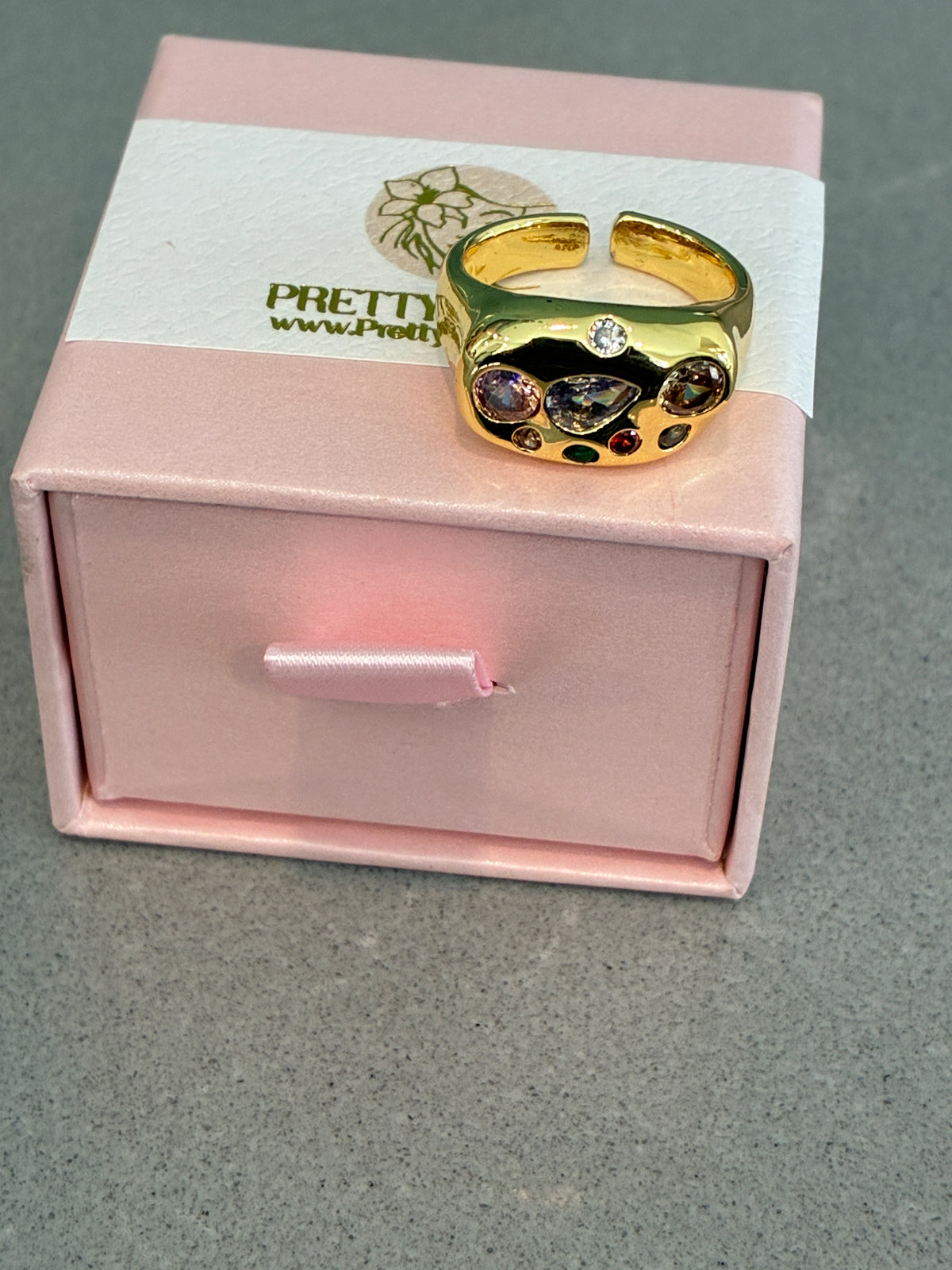Gold crystal cluster ring