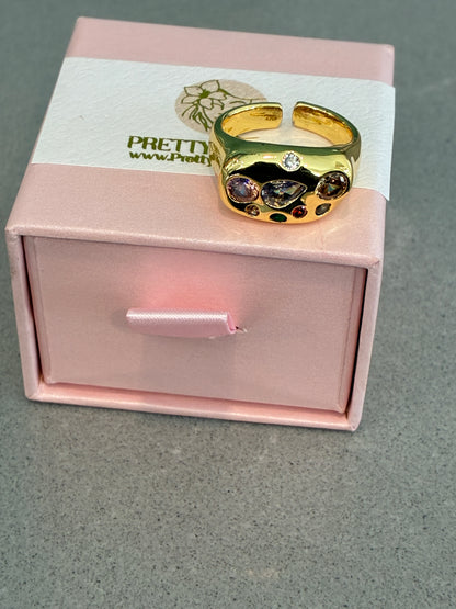 Gold crystal cluster ring