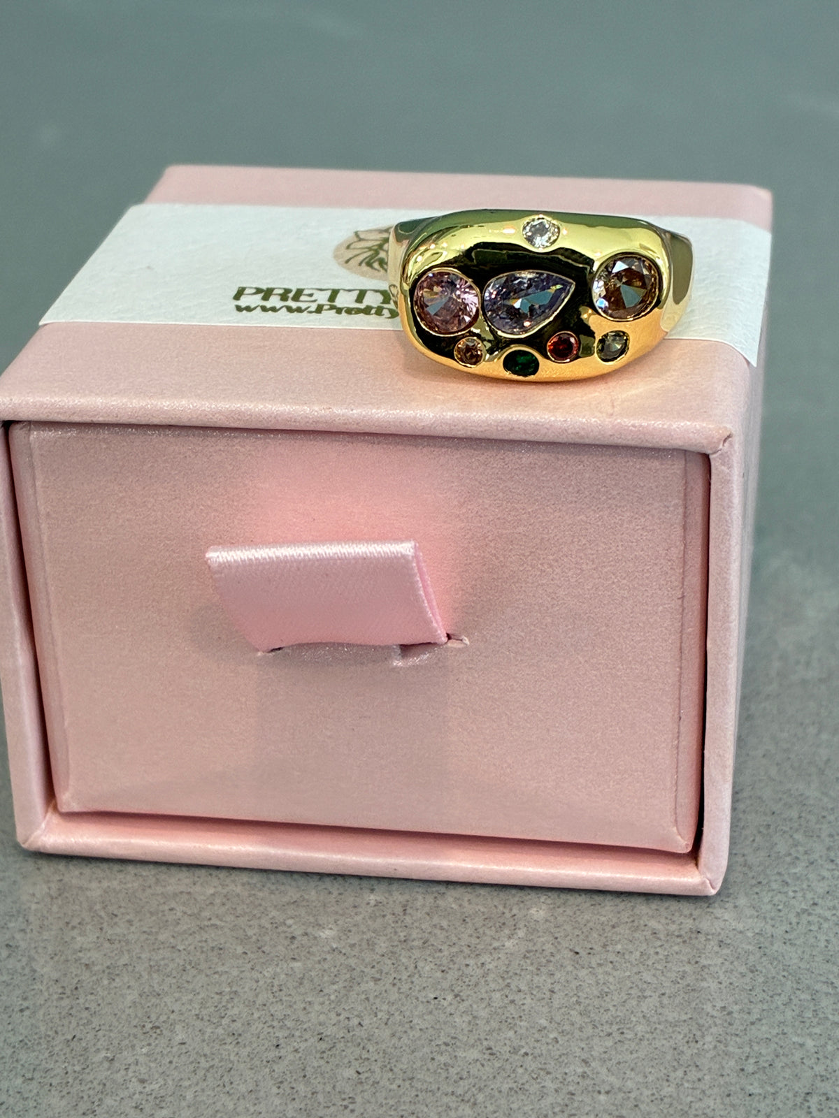 Gold crystal cluster ring
