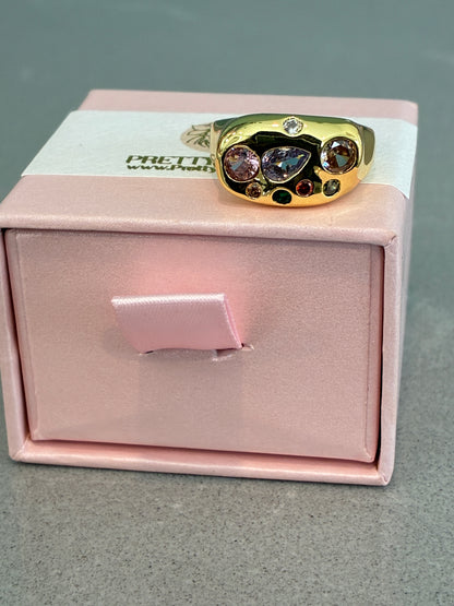 Gold crystal cluster ring